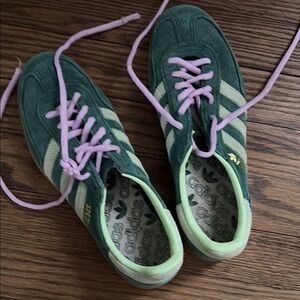 adidas Green Suede Sneakers with Pink Laces
